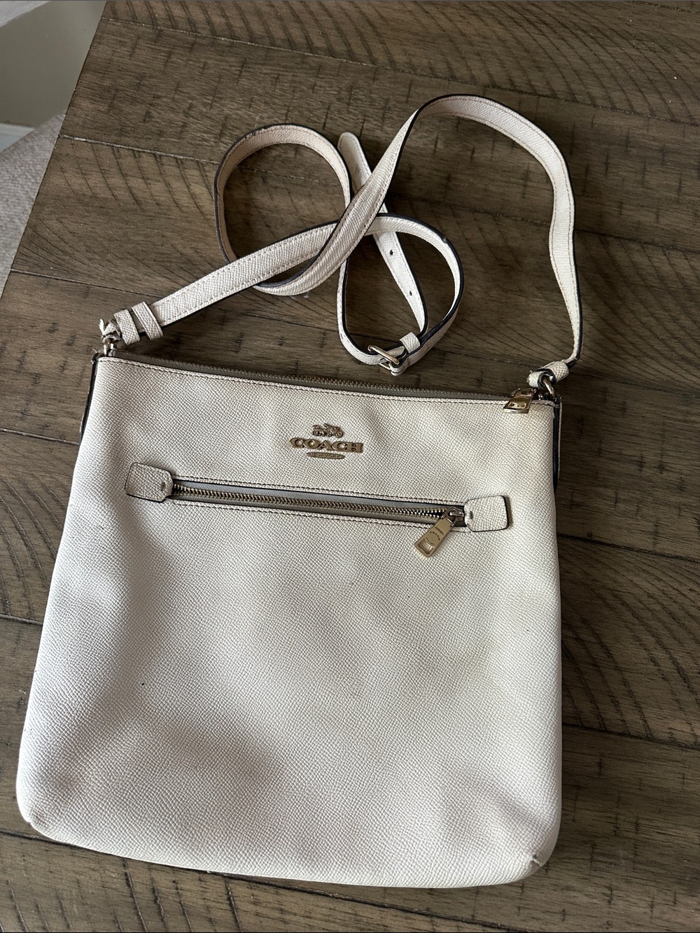 Coach Cream Leather Crossbody with Gold Hardware